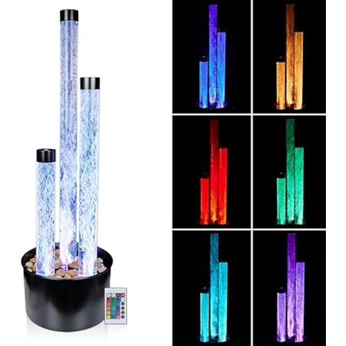 Alpine Corporation MLT166BK 54" 3 Tier Acrylic Bubble Fountain with Remote Control and 16-Color LED Lights, Decorative Water Feature for Indoor/Outdoor Us, Black