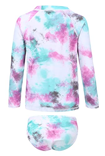 Image of Girls Long Sleeve Rash Guard Set Tie Dye Bathing Suits Two Piece Swimsuits for Kids Swim Shirts 3-16 Years
