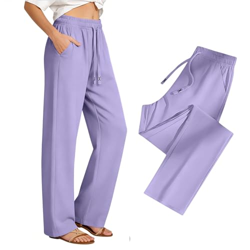 Image of Purple Joggers for Women UK Quick-Dry Straight Leg Long Trousers Pockets