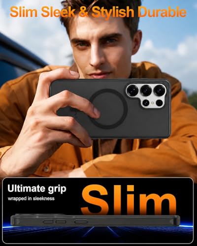 Image of DIZORO Matte Case for Samsung Galaxy S25 Ultra Compatible with MagSafe, Camera Lens Full Protection, Shockproof Translucent Frosted TPU Soft Phone Cover, Anti-Fingerprint (Black)