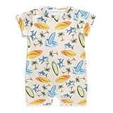 Wicbfdfv Shark Surfboard Coconut Trees Baby Romper Summer Beach Surfing Newborn Outfit Sea Ocean Clothes Beige 12-18M