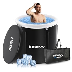 KISKVV IJsbad met afdekking, diameter 85 x 75 cm, 378 liter, draagbaar voor cryotherapie, opvouwbare opblaasbare mobiele badkuip, ijsvat voor binnen en buiten