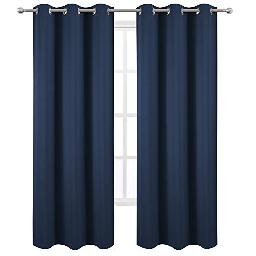 Image of LEMOMO Navy Blue Blackout Curtains 34 x 84 Inch Length /Set of 2 Curtain Panels /Thermal Insulated Room Darkening Blackout Curtains for Bedroom