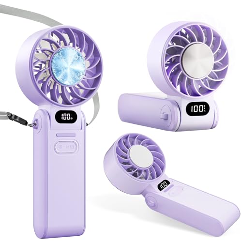 Ventilador de mano con enfriador de hielo, mini ventilador portátil recargable que funciona con pilas, pantalla LED turbo de 5 engranajes, refrigeración de hasta 15 horas, ventiladores personales