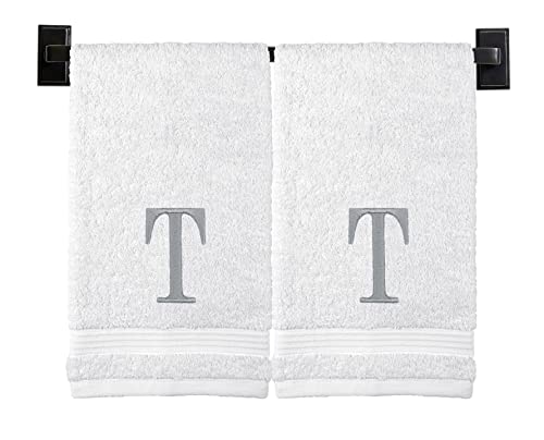 Custom Luxury Towels White Hand Towels for Bathroom with Monogram | Luxury Cotton Turkish Towels | Embroidered in USA | Set of 2 | Choose Set Color and Letter | A - Z | Modern Font