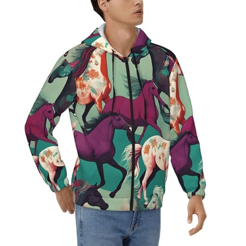 Fermeture éclair et cordon de serrage sweat chevaux homme imprimé à manches longues décontracté