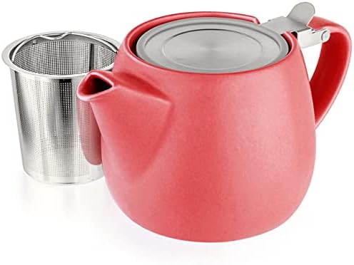 Tealyra - Pluto Porcelain Small Teapot Red - 18.2-ounce (1-2 cups) - Matte Finish - Stainless Steel Lid and Extra-Fine Infuser To Brew Loose Leaf Tea - 540ml