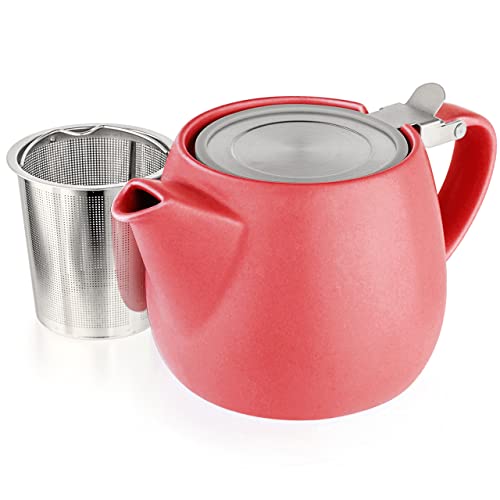 Tealyra - Pluto Porcelain Small Teapot Red - 18.2-Ounce (1-2 Cups) - Matte Finish - Stainless Steel Lid And Extra-Fine Infuser To Brew Loose Leaf Tea - 540Ml #TOP9