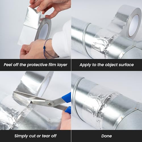 Image of 3 inch Inch x 164 Ft / 55 Yards Long Aluminum Foil Tape with Mesh - Strong Metal Insulation Adhesive Heavy Duty Ductwork Tape - Waterproof, High and Low Temperature HVAC, Vent Hose, Dryer Leak Repair Tape
