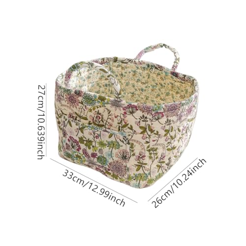 Image of Quilted Fabric Basket Foldable Car Storage Boho Floral Laundry Basket Hamper for Nursery Bedroom & Living Room | Organize Clothes Toys