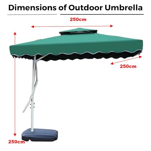 Image of THESHELTERS Side Pole Square (250x250cm) Outdoor Garden Umbrella with Movable 60KG Water Base Stand for Patio, Terrace, Cafe and Balcony | Waterproof Big Size Outdoor Umbrella