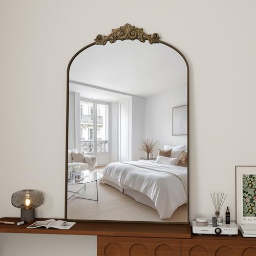 Furnbar Vintage Wall Mirror, 24"x36" Arched Mirror for Vanity, Antique