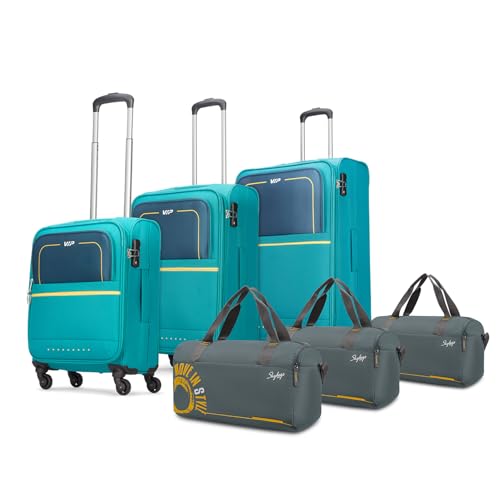 Image of VIP Evolve - S03 Set of 3 (Cabin+Medium+Large) Trolley Bag, Cm | TSA | 8 Wheels | 3 Year International Warranty | Teal Blue & Three Grey Skybags Duffle Bags