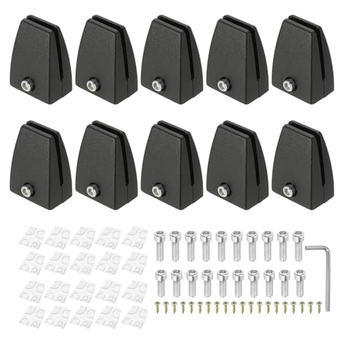 PATIKIL 10 Pcs Office Desk Partition Support Bracket, Aluminum Alloy Sneeze Guard Support Clamps Desktop Divider Clips for Offices Stores Counter Privacy Panel, Black