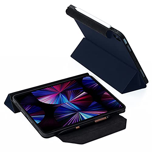 Adonit Trifold Case Compatible With Ipad Pro 12.9 Inch 2021 (5Th Generation), Magnetic Stand Case With Clasp, Auto Sleep And Wake, Pencil 2 Wireless Charging, Stylus Pens Holder, Blue #TOP5