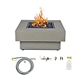 BAIDE HOME 32.5-inch Fire Table with Natural Gas Conversion Kit, 50,000BTU Outdoor Modern Patio Fire Pit Table w/Square Burner Lid, Glass Rocks, Cover