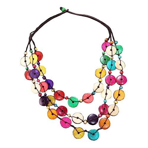 Collier africain en perles de bois multicouche style boho chic
