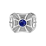 BySilverStone - Mens Sapphire Gemstone Cross Engraved Ring in Silver, Christ Followers Gift Jewelry
