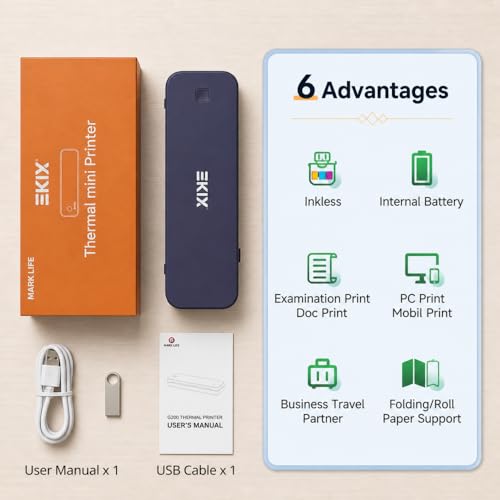 Image of EKIY 2026 Mini Wireless A4 Inkless Thermal Printer | Portable, Rechargeable 2600mAh Type-C | Android, iOS & Laptop (Bluetooth /USB) | 1 Year Warranty (Blue)
