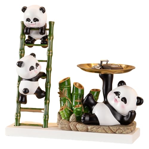 Solution de rangement décorative panda en résine avec deux plateaux dorés - 3