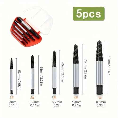 Extractor de tornillos rotos 5 piezas acero durable miniatura 2