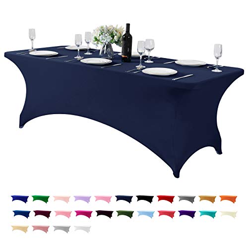 Hezuzo Spandex Table Cover for 8FT or 4ft or 6ft Table Universal Fitted Stretch Tablecloth for Party, Banquet, Wedding and Events-Navy
