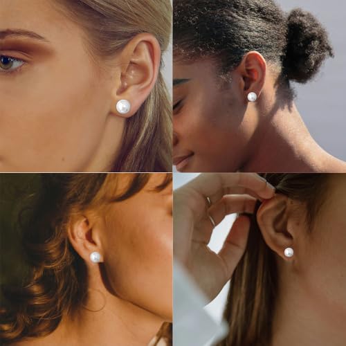 Hypoallergenic Pearl Earrings for Women 8-10 mm White Big Pearl Stud Earrings Set Nickel Free 12 Pairs Fake Pearls Earring Jewelry Gift for Bridal Wedding Christmas4