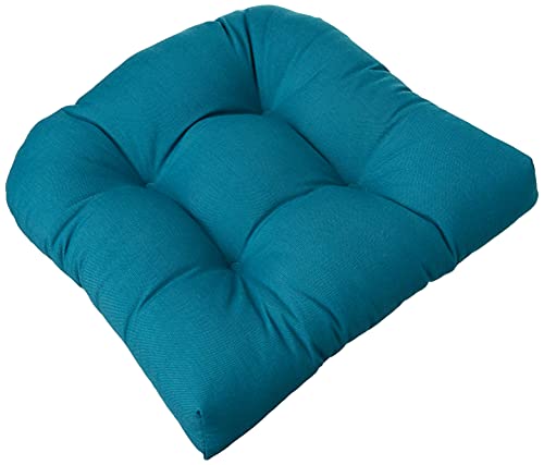 Pillow Perfect Indoor/Outdoor Wicker Seat Cushion (Set of 2) with Sunbrella Spectrum Peacock Fabric, 19 in. L X 19 in. W X 5 in. D,Blue