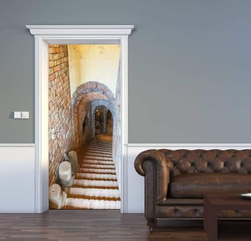 Stickers Porte Sous-Sol Sticker Porte Trompe l'oeil Escaliers Papier Peint Auto Adhésif, PVC Imperméable Poster Autocollants pour Salon Cuisine Chambre Salle...