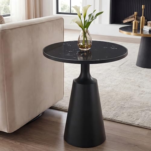 Merax Modern Iron Side Table with Marble Pattern Top (20