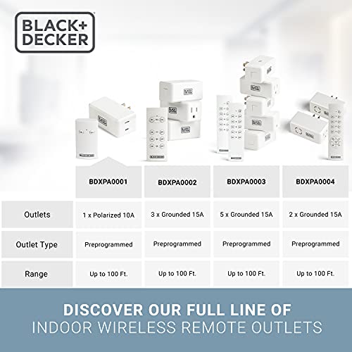 Black+Decker Wireless Remote-Control Outlet, 1 Polarized Outlet, 1 Remote - Premium Light Switches #TOP2