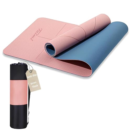 Taimi Non-Slip Yoga Mat 183 * 61 * 0.6cm for Fitness and Pilates with Carrying Bag & TPE Exercise Mat (Pink)