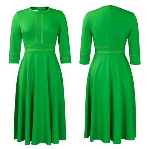 Useagrey Women's Autumn Elegant Big Swing Dress Stand Collar Long Sleeves High Waist Midi Dress Work Business Dresses4