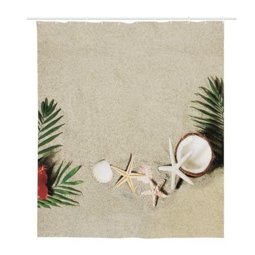 Rideau douche 180x220 plage jaune en polyester lavable pour baignoire - 3