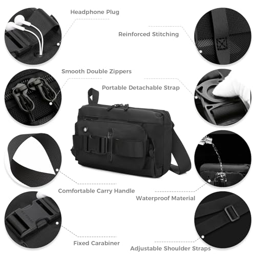 Barsine Bolsa tiracolo masculina mochila de peito com orifício portátil para fone de ouvido para cam