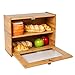 INDRESSME Bamboo 2- Layer Large Capacity Bread Box Countertop Bread Storage Bread Boxes for Kitchen Counter Retro Bread Bin with Transparent Window