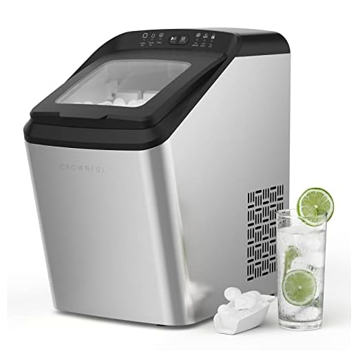 CROWNFUL Compact Ice Maker for Countertop, 9 Bullet Ice Cubes Ready in 7-10 Mins, 33 lbs Ice Cubes in 24H, 2 Size (S/L) Crunchy Ice, Automatic Self-Cleaning Portable Machine with Ice Scoop and Basket