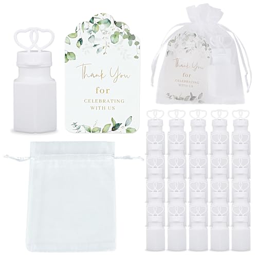 WAYASDCU 100 Sets Wedding Party Favors White Mini Bubble Bottles Greeting Card Goodie Bag Wedding Bubbles for Guests, Anniversary, Engagement, Celebration