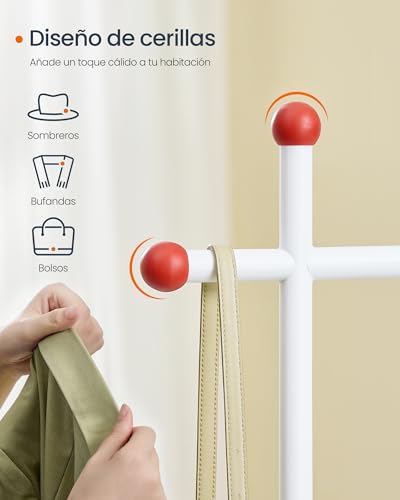 SONGMICS HOME Perchero, Perchero Metálico con Ruedas, 1 Barra para Colgar, Ganchos para Cerillas, Blanco Mate HSR170W01 - imagen 3