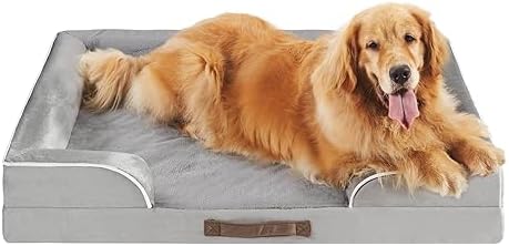 Codi Extra Large Memory Foam Layer Dog Bed, Washable Orthopedic Dog Bed Couch with Removable Zipper Cover, Waterproof Dog Bed Sofa Bed, Grey, 106x81x(8.9+8.9) cm