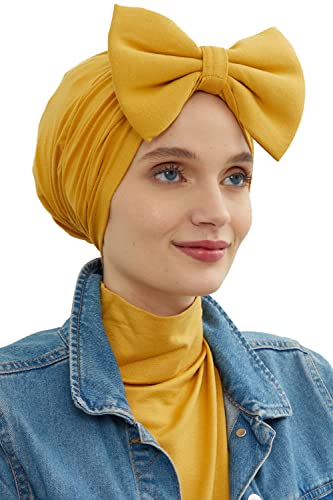 Aisha's Design Instant Turban for Women Cotton Head Wrap Lightweight Head Scarf, Mustard