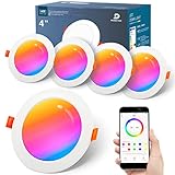 LED RGB Einbaustrahler 230V, LED Spots Farbwechsel Dimmbar 12W, 95-110mm Lochmass Deckenspots Flach Bunt 4er Set, LED Einbauspots Smart APP Weiß, IP44 Einbauleuchten Bluetooth, DUSKTEC