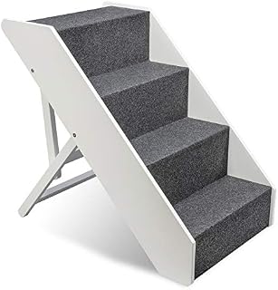 Arf Pets Wood Dog Stairs, 4 Levels Height Adjustment Wide Pet Steps, Foldable