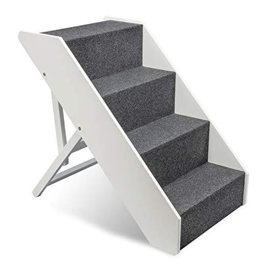 Arf Pets Wood Dog Stairs, 4 Levels Height Adjustment Wide Pet Steps, Foldable, White