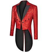 MAGE MALE Mens Sequin Tuxedo Jacket Tails Slim Fit Tailcoat Dress Coat Swallowtail Dinner Party W...