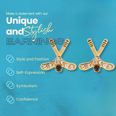 Infinity Collection Hockey Stick Earrings Plated Studs with Sparkly Rhinestones, Ice Hockey Jewelry & Gifts for Female Players