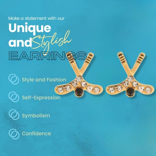 Infinity Collection Hockey Stick Earrings – Plated Studs with Sparkly Rhinestones, Ice Hockey Jewelry & Gifts for Female Players (Gold)