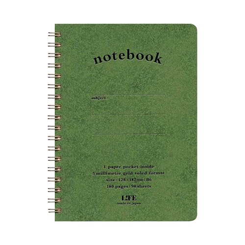 LIFE Notebook pocket B6 bloc-notes quadrillé grid 5mm 90 sheets green