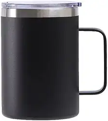 É PERFEITA-Caneca Térmica c/Alça 360ml e Tampa Acrilica Antivazamento –Isolamento Parede Dupla, Bebidas Quentes Frias por Horas, É Portátil, Acabamento Fosco (Preto Ônix, 360ml)