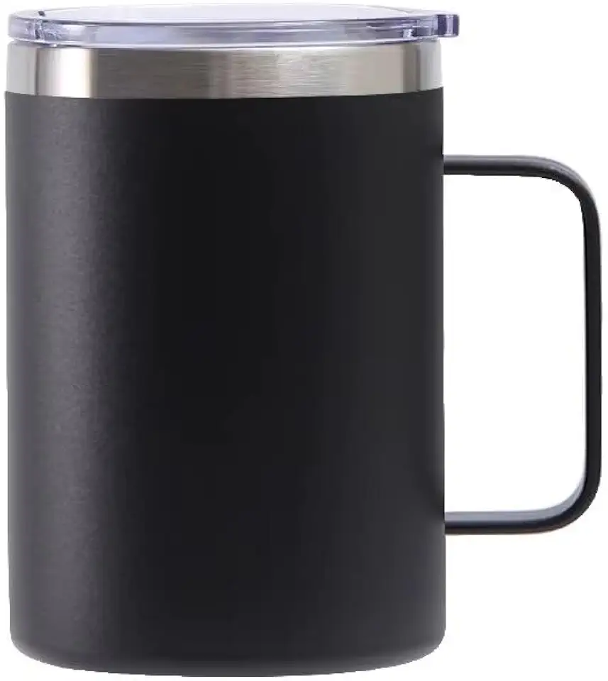 É PERFEITA - Caneca Térmica c/Alça 360ml e Tampa Acrilica Anti-vazamento –Isolamento a Vácuo -Parede Dupla, Bebidas Quentes Frias por Horas, Design Portátil, Acabamento Fosco (Preto Ônix, 360ml)
